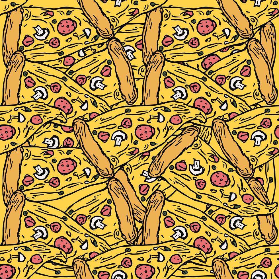 padrão de pizza sem costura. fundo de pizza colorida. ilustração de pizza de vetor doodle