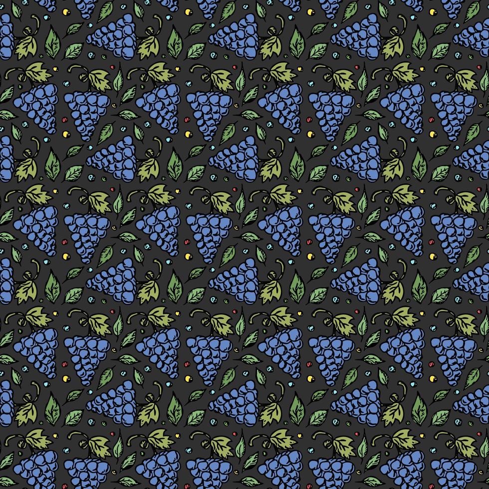 padrão de uva sem costura. doodle vector com ícones de uva. padrão de uva vintage