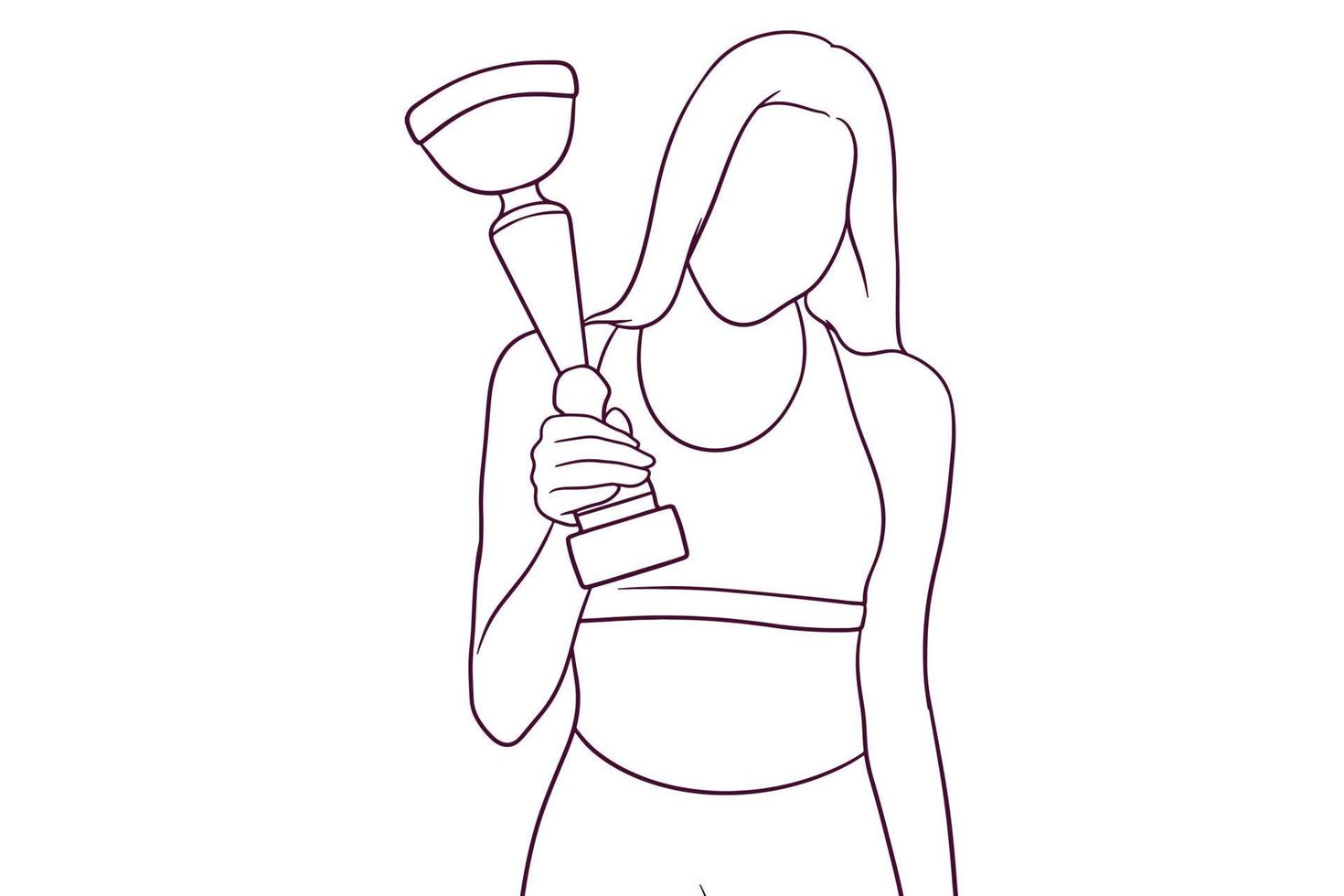 jovem feliz segurando um troféu. ilustração vetorial de estilo desenhado à mão vetor