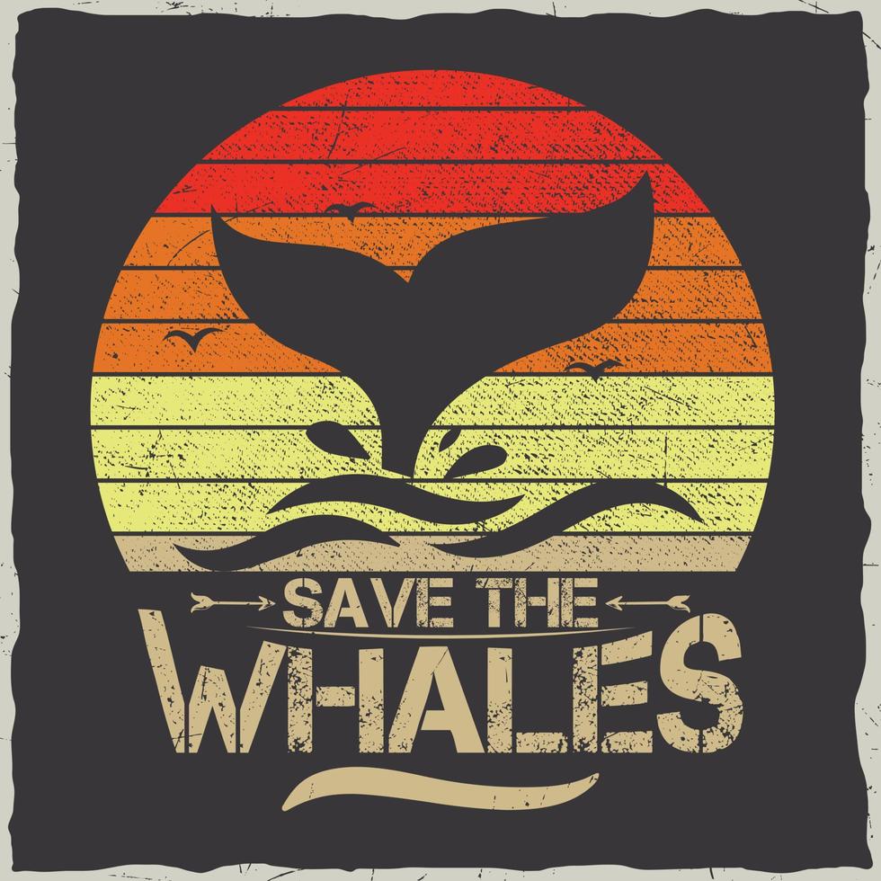 citação de tipografia de tubarão-baleia ilustração vintage retrô design de camiseta vetorial vetor