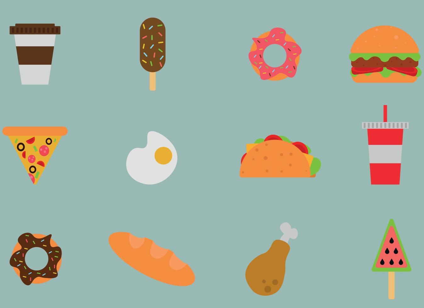 ilustração vetorial de comida. tipo diferente de vetor plano de comida sem fundo