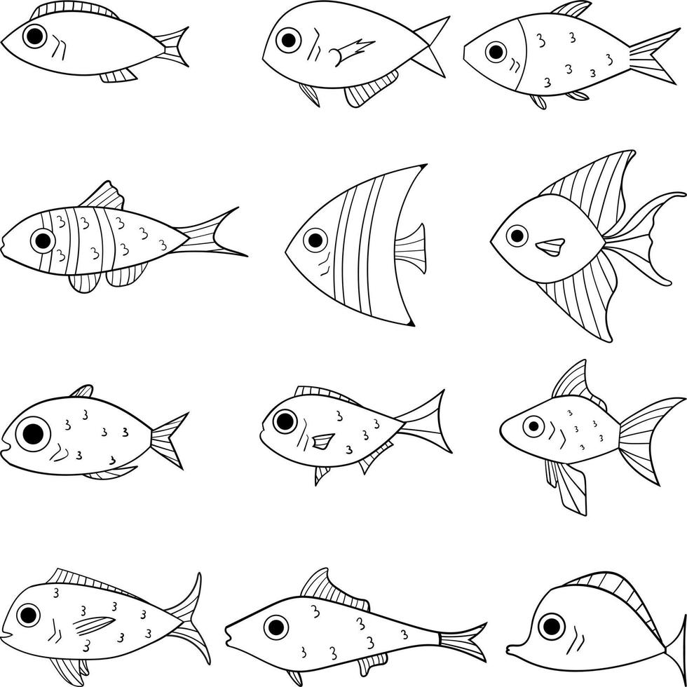 conjunto de peixes de desenho animado. peixes planos modernos, peixes isolados. peixe de design plano. ilustração vetorial, peixes. coleção de peixes. vetor