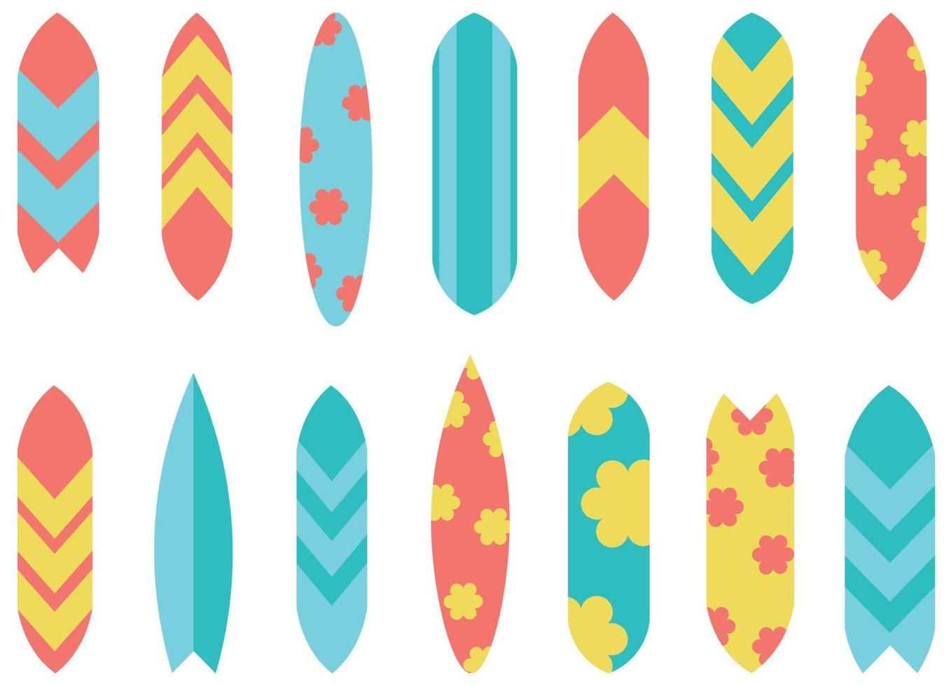 ilustração de diferentes padrões e cores de prancha de surf isolada. ilustração de prancha de surf vetor