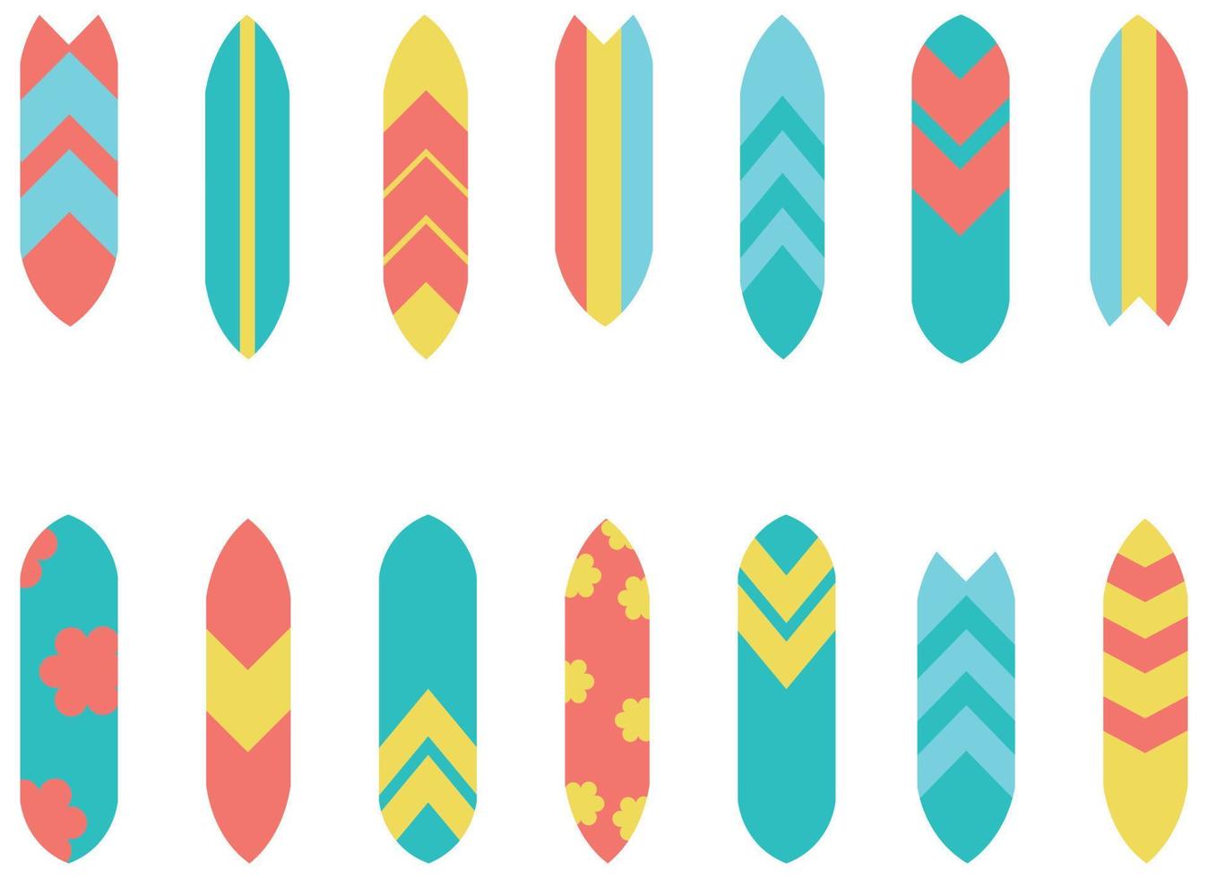 ilustração de diferentes padrões e cores de prancha de surf isolada. ilustração de prancha de surf vetor