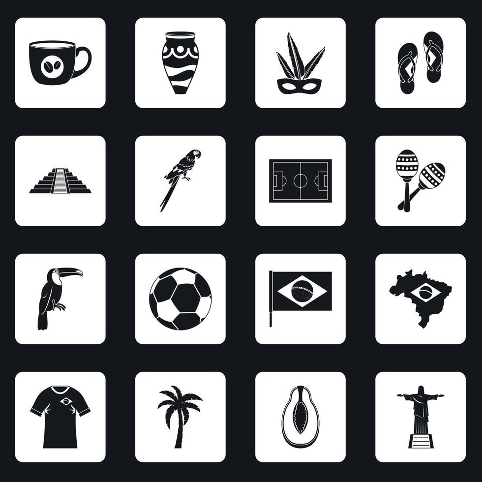ícones de símbolos de viagens do brasil definir quadrados vetor