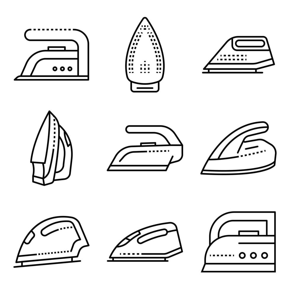 conjunto de ícones de ferro de alisar, estilo de contorno vetor