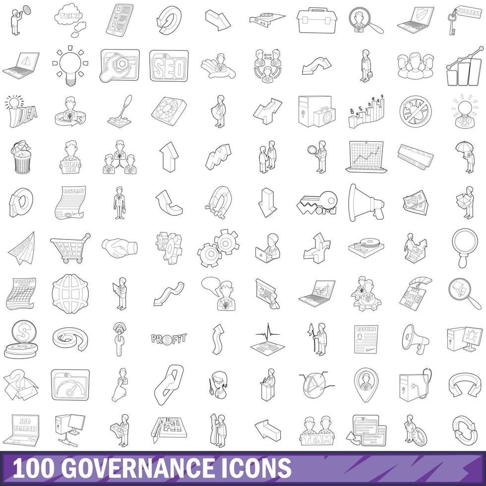 conjunto de 100 ícones de governança, estilo de estrutura de tópicos vetor