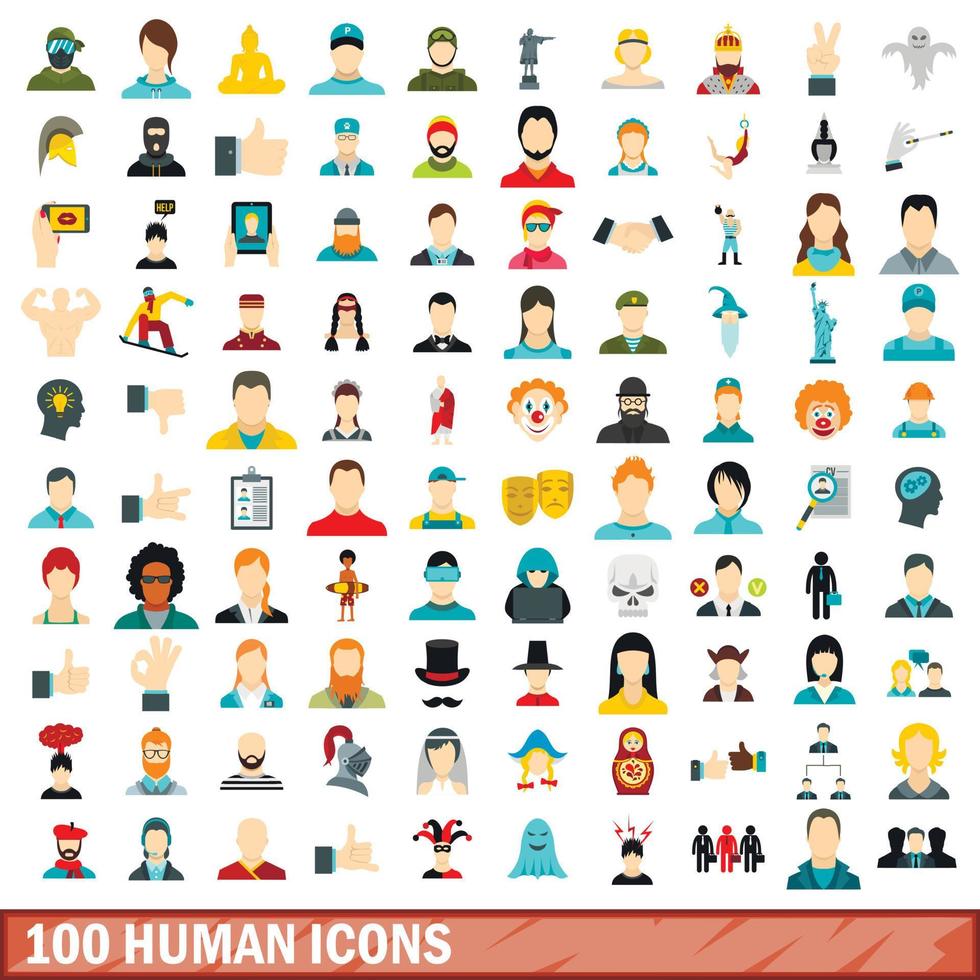 conjunto de 100 ícones humanos, estilo simples vetor