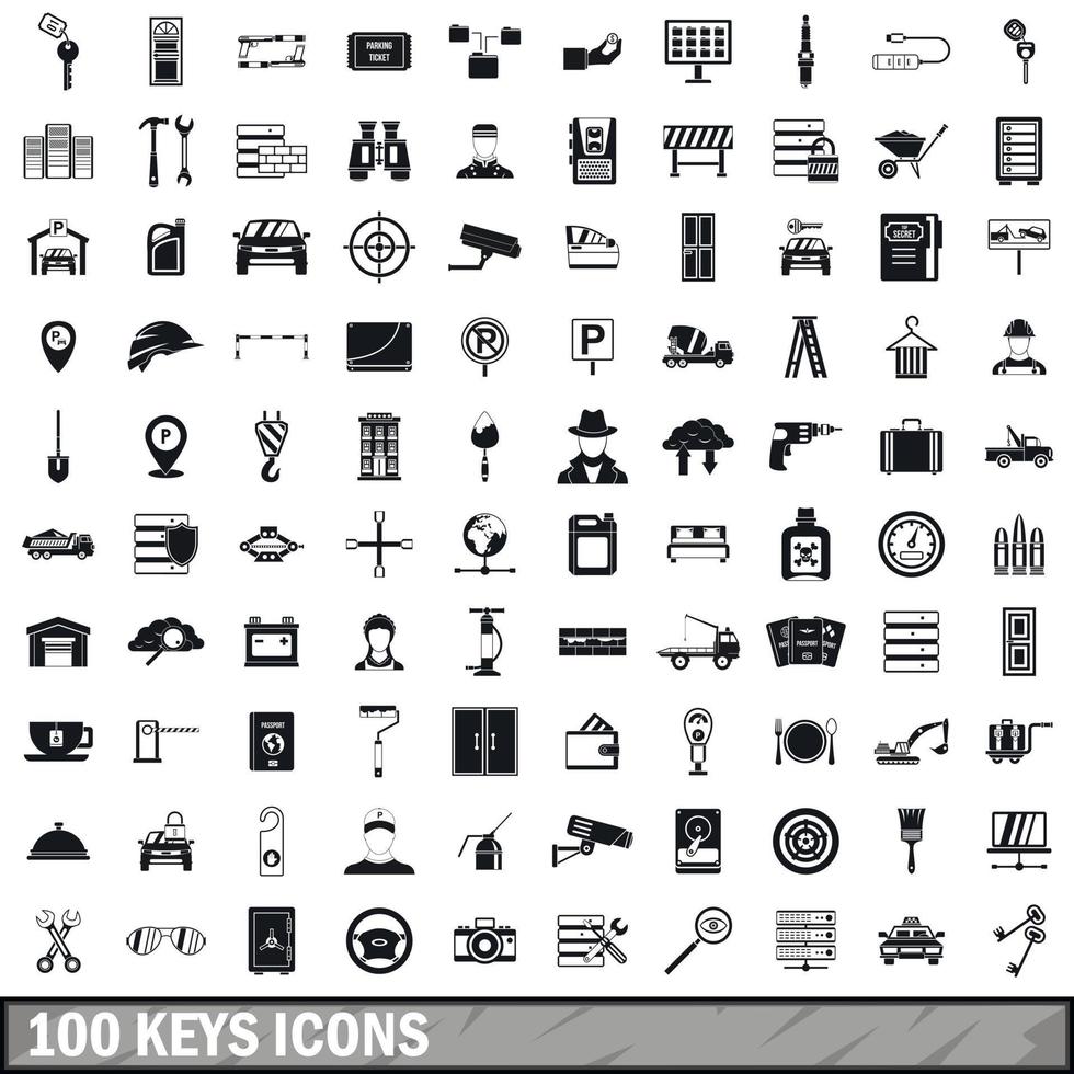conjunto de ícones de 100 teclas, estilo simples vetor