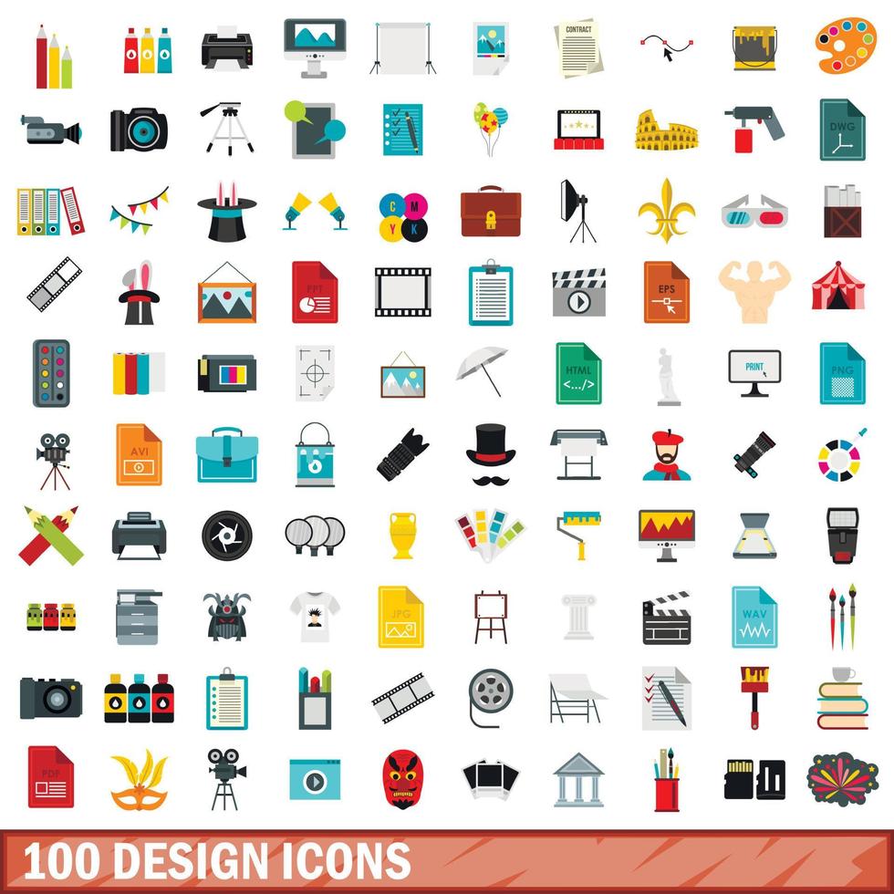 conjunto de 100 ícones de design, estilo simples vetor