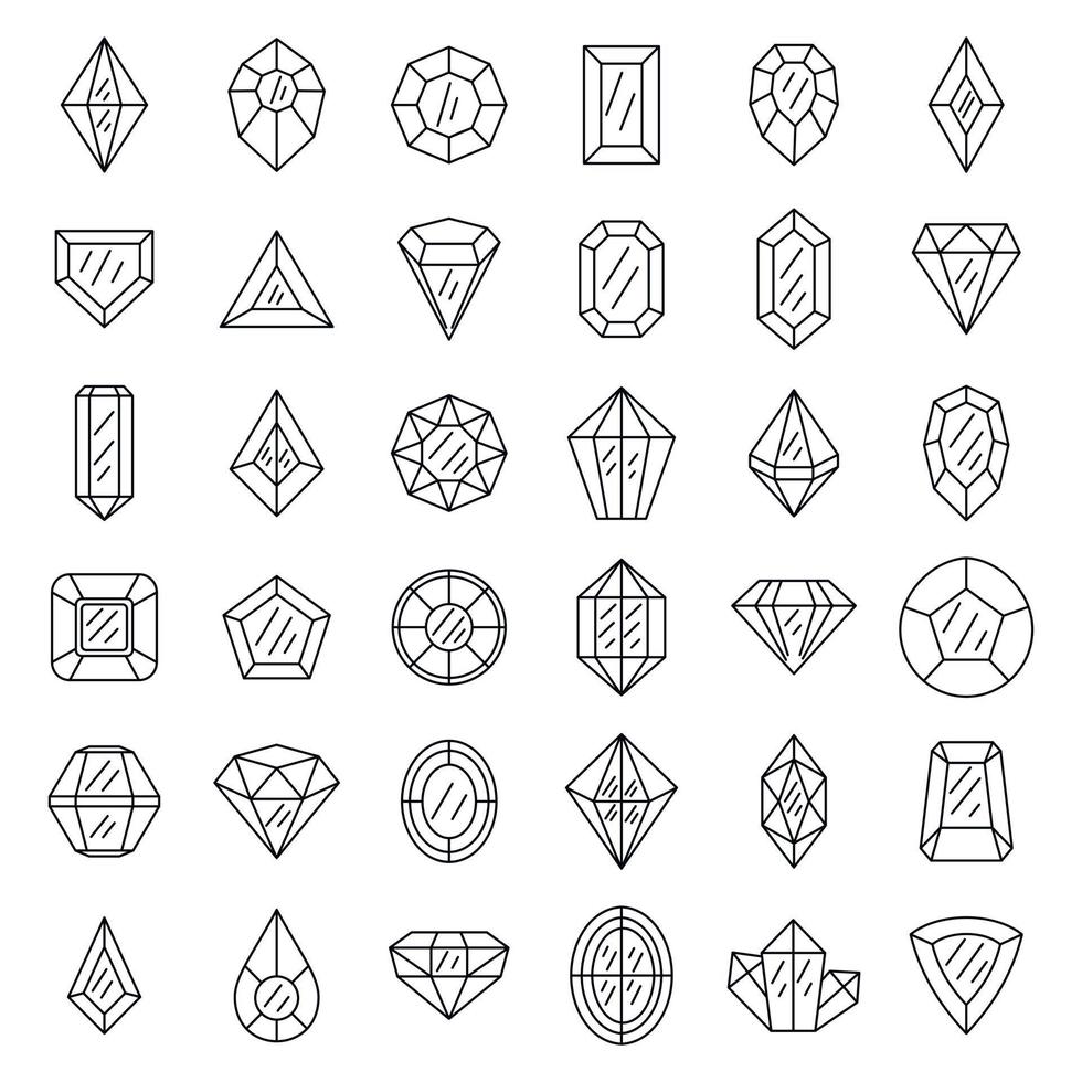 conjunto de ícones de pedras preciosas, estilo de contorno vetor