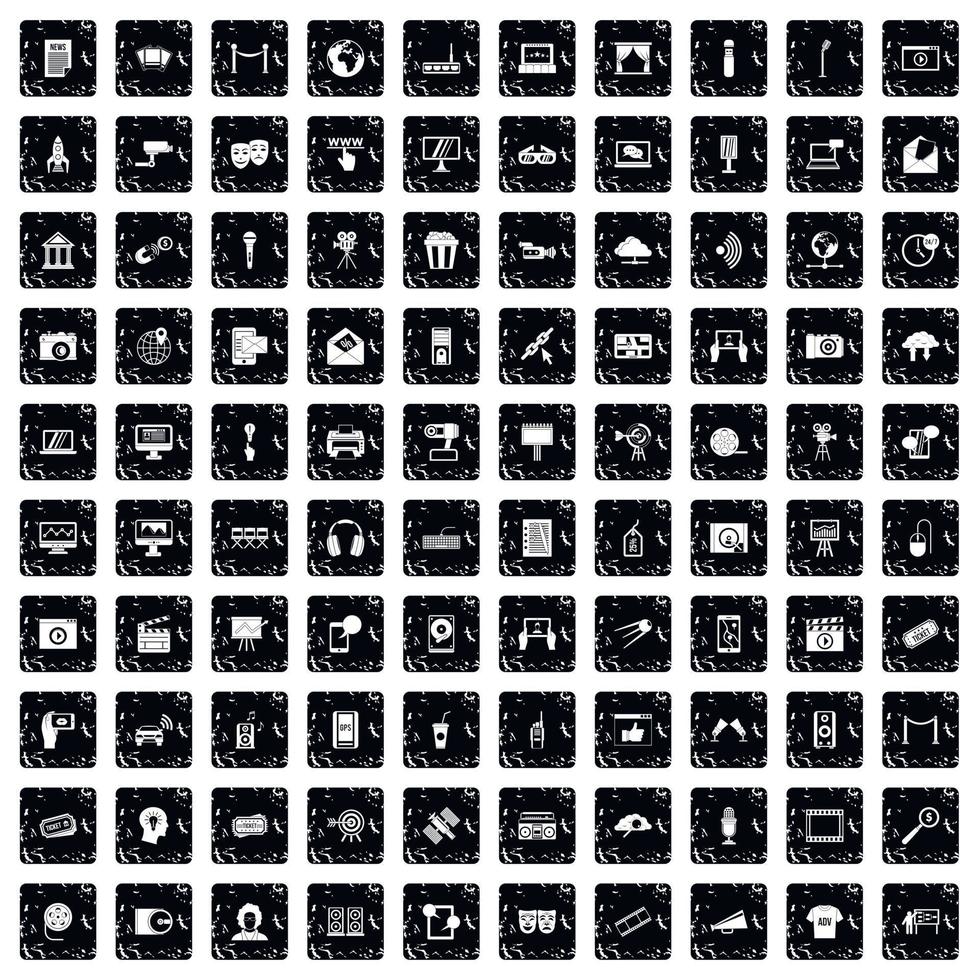 conjunto de 100 ícones multimídia, estilo grunge vetor