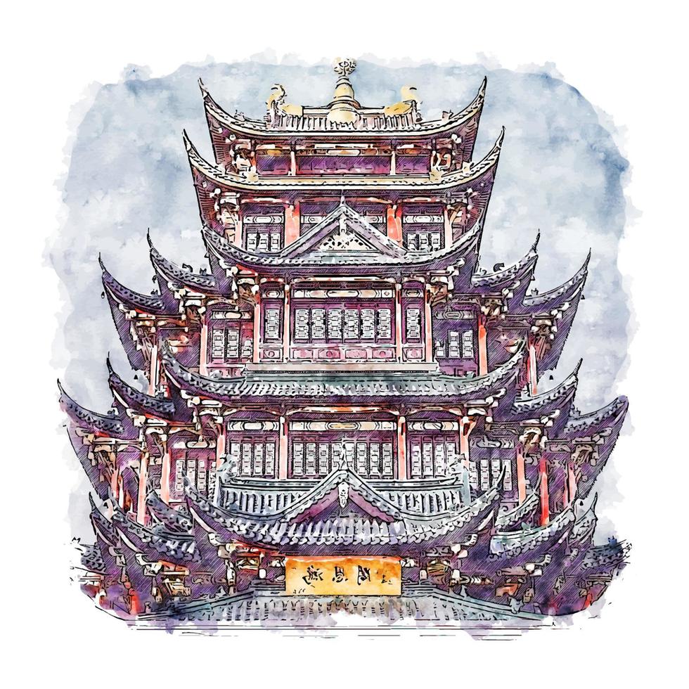 chongqing china esboço em aquarela ilustração desenhada à mão vetor