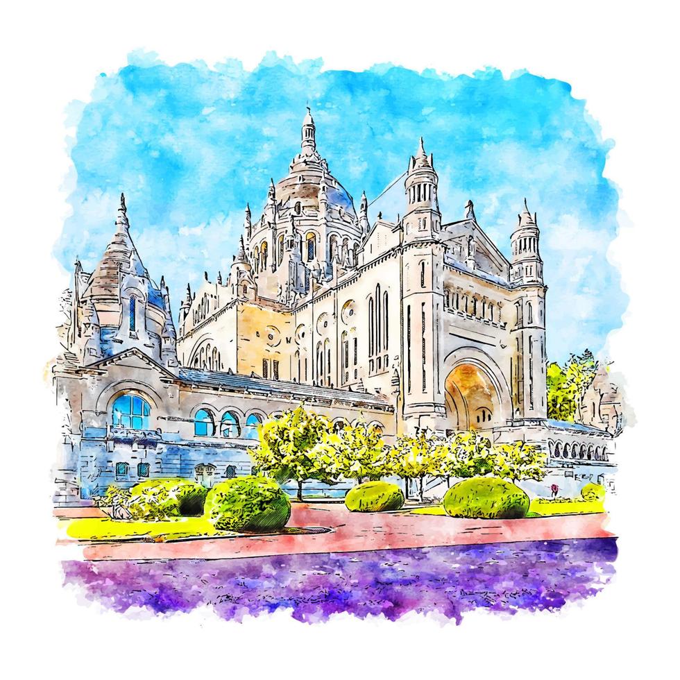 lisieux frança esboço aquarela ilustração desenhada à mão vetor