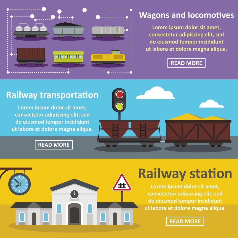 conjunto horizontal de bandeira da estação ferroviária, estilo simples vetor