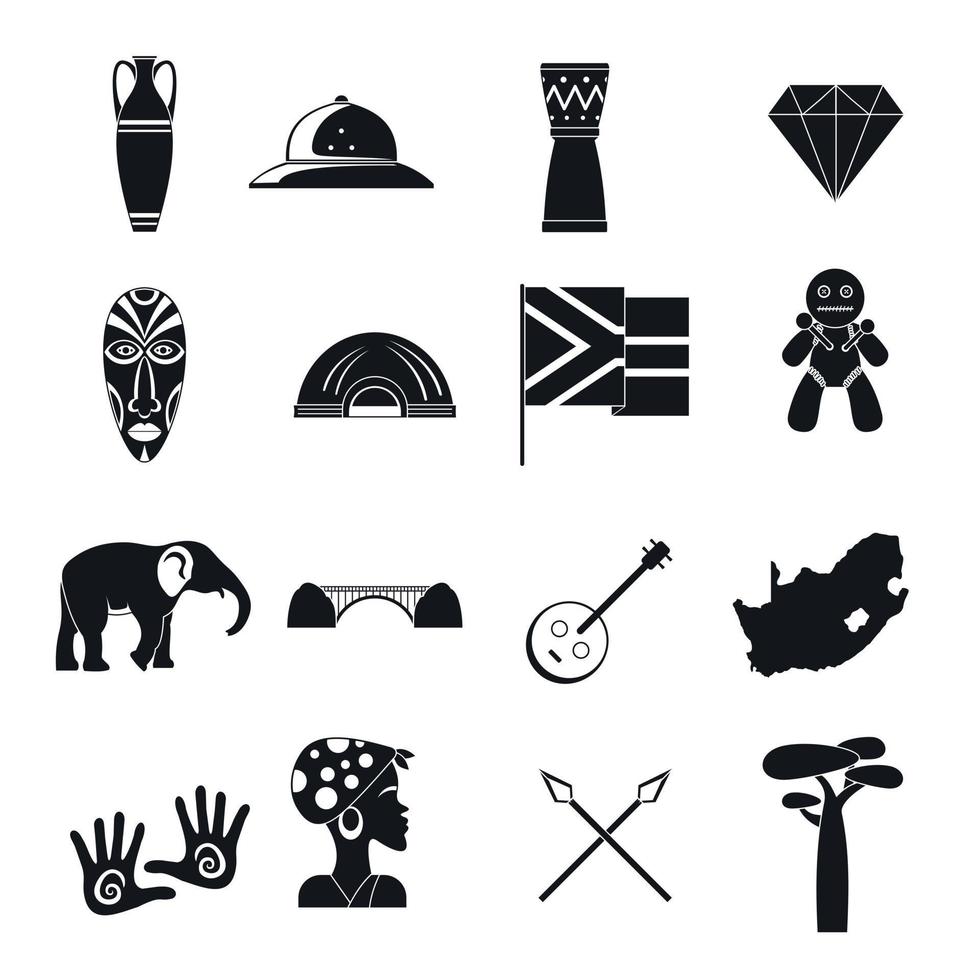 conjunto de ícones de viagens na áfrica do sul, estilo simples vetor