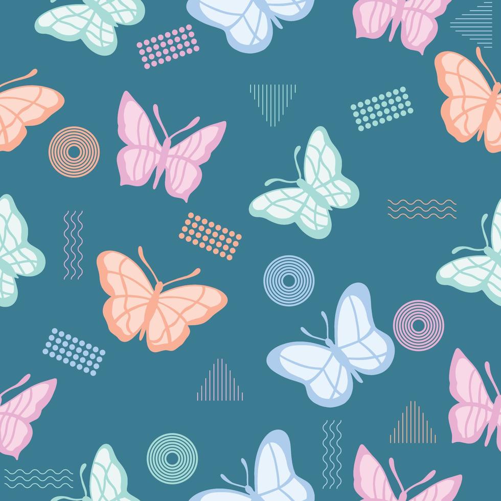 Bonito chibi borboleta insetos doces doodle macio colorido sem costura padrão crianças bebê kawaii cartoon vetor