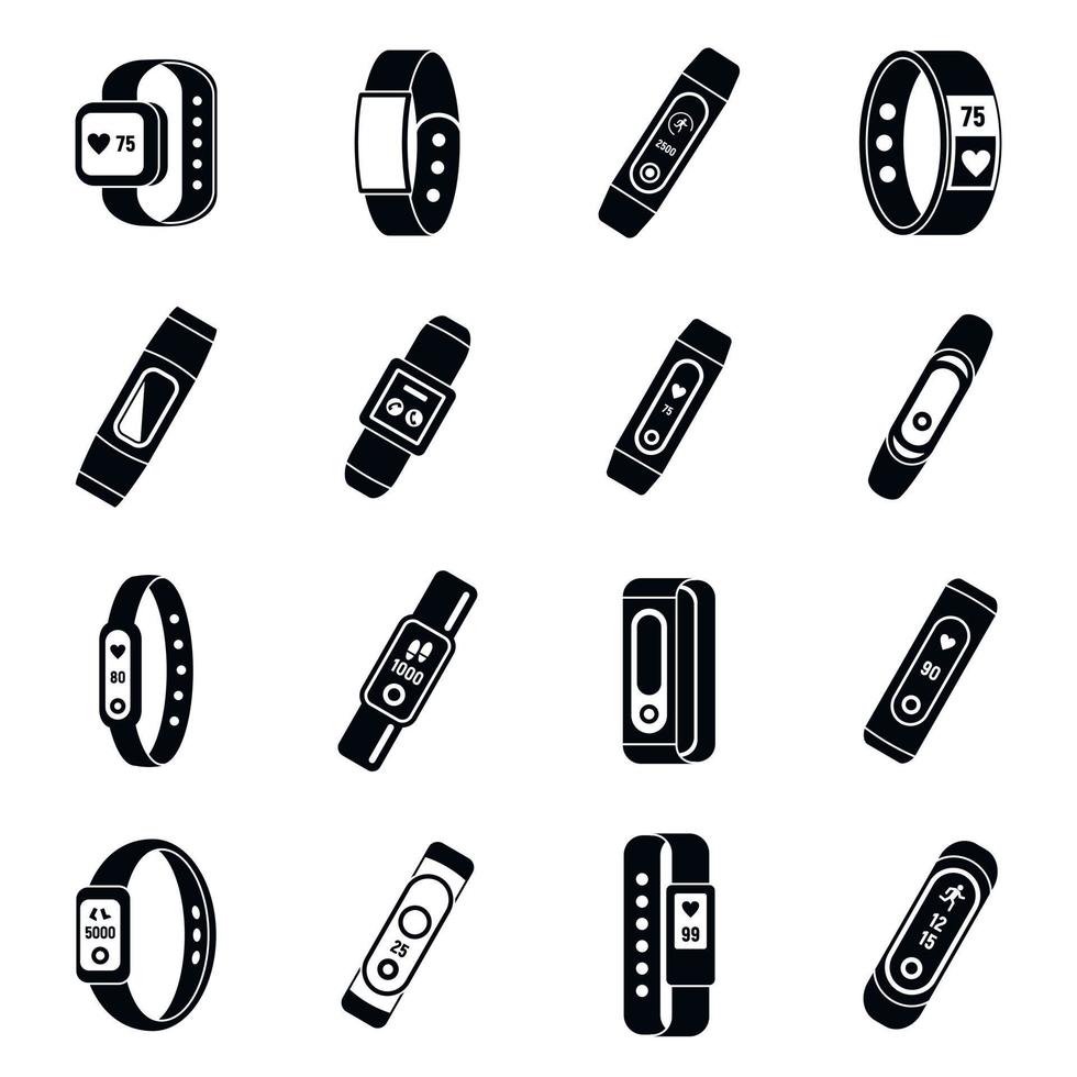 conjunto de ícones de acessórios de pulseira de fitness, estilo simples vetor