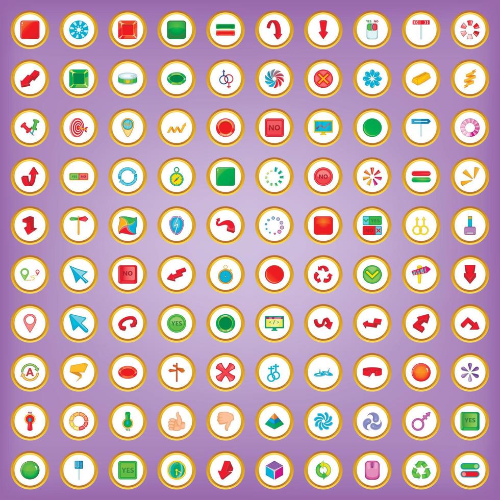 100 ícones de seta e botão definidos no estilo cartoon vetor