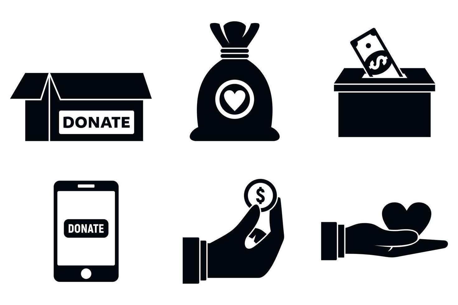 conjunto de ícones de doações sem fins lucrativos, estilo simples vetor