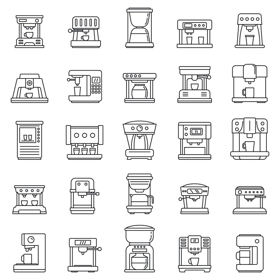 conjunto de ícones de máquina de café automática, estilo de estrutura de tópicos vetor