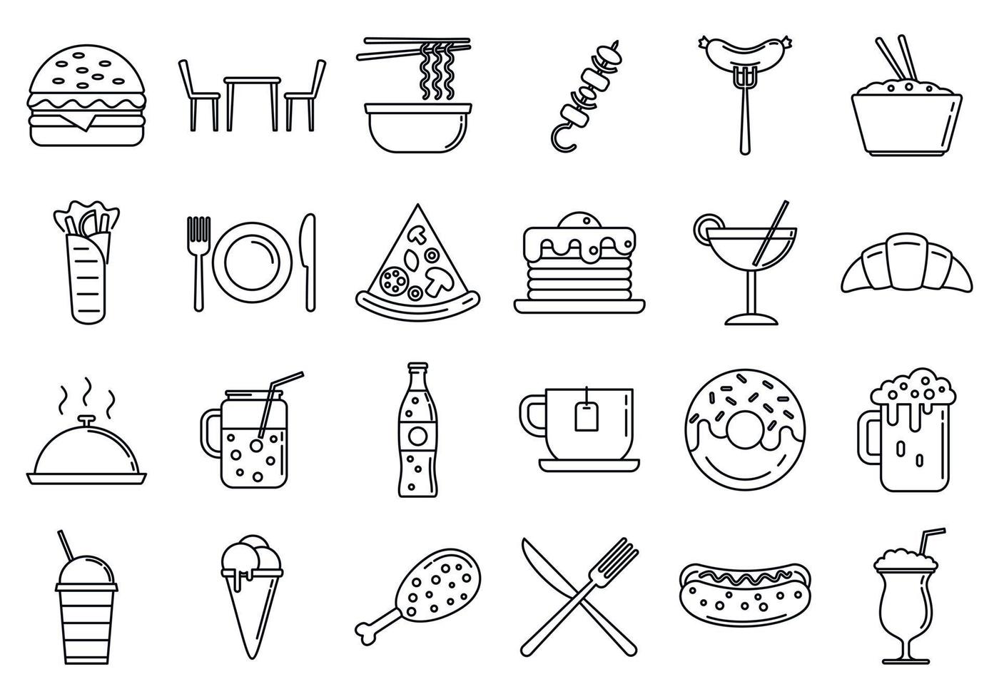 conjunto de ícones de praças de alimentação do festival, estilo de estrutura de tópicos vetor