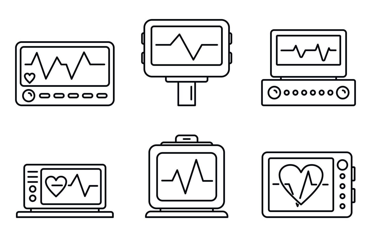 conjunto de ícones de eletrocardiograma médico, estilo de estrutura de tópicos vetor