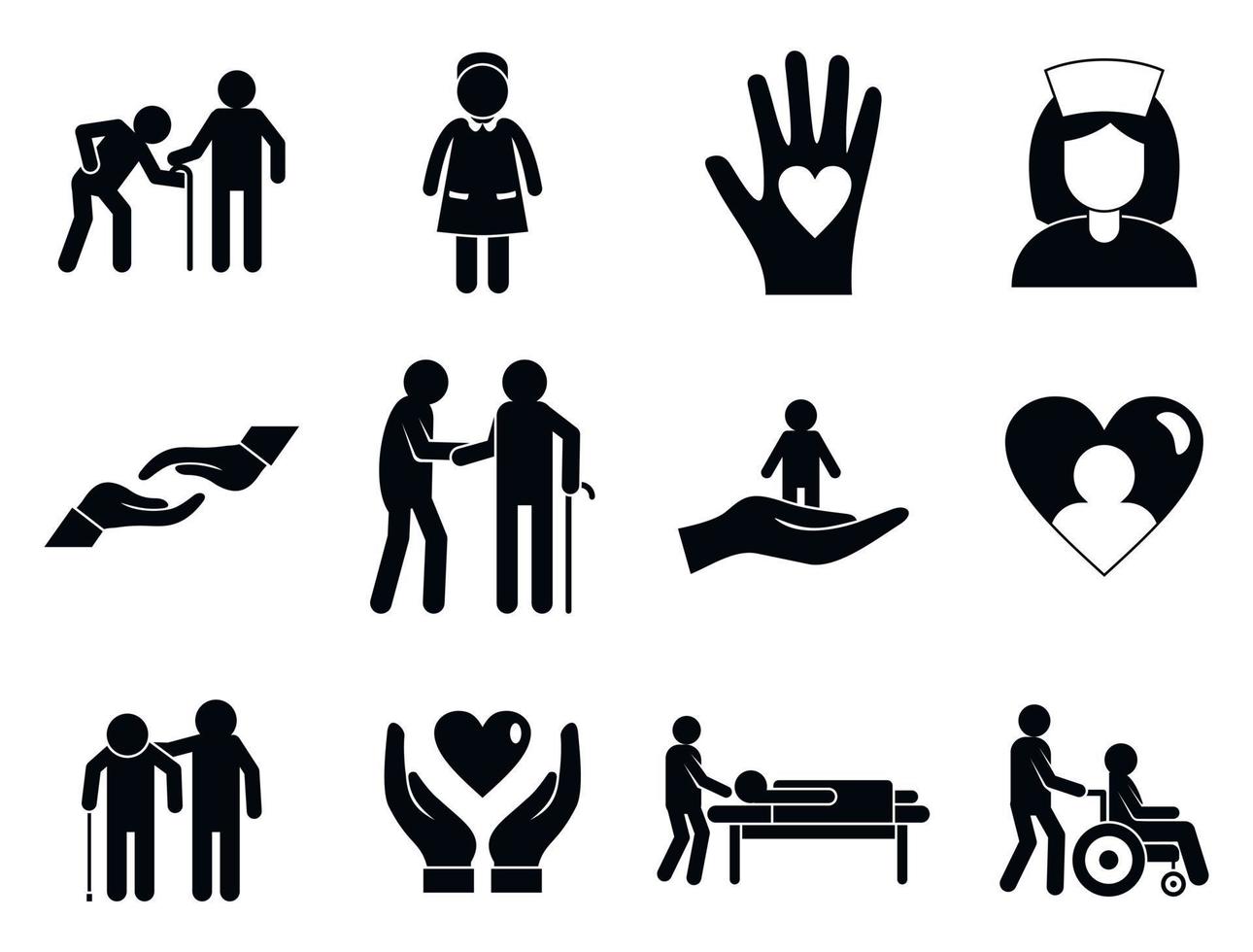 conjunto de ícones do cuidador, estilo simples vetor