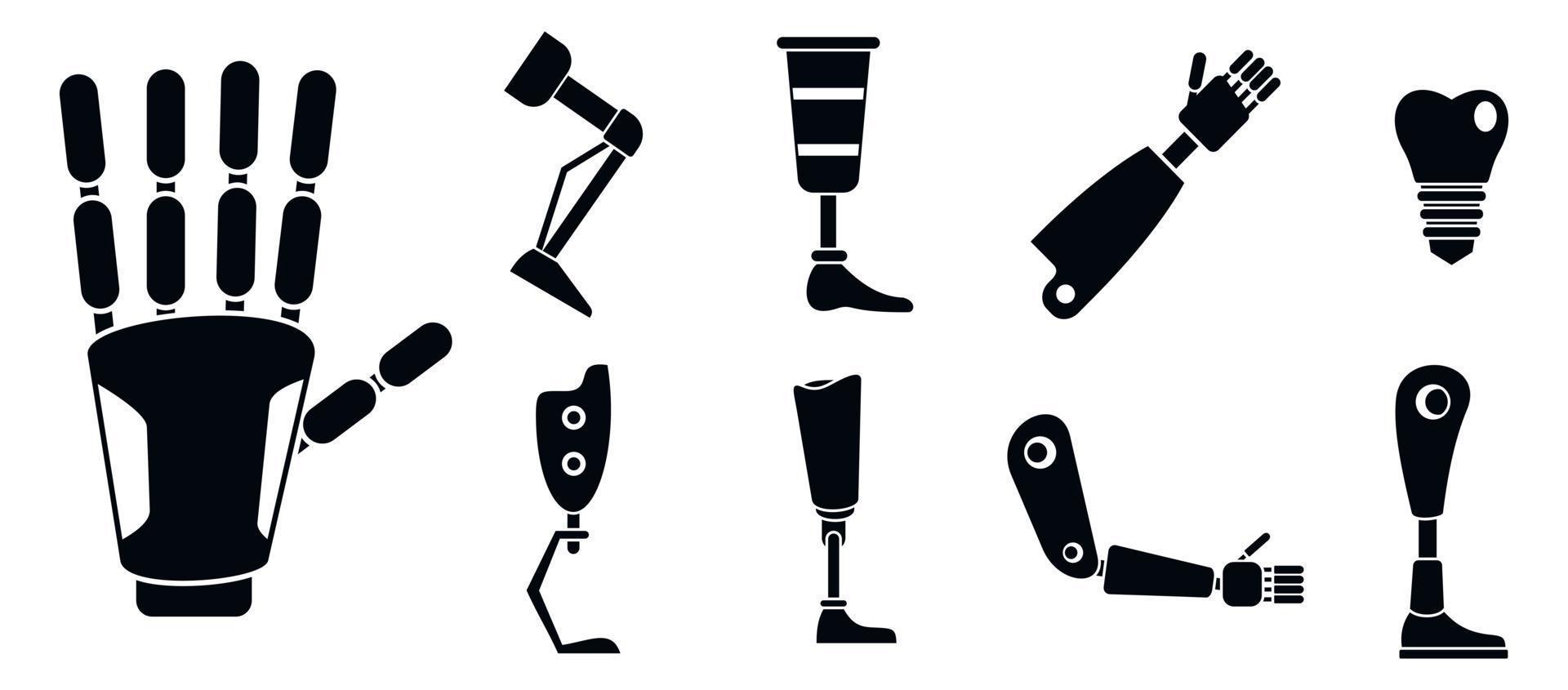 conjunto de ícones de prótese de membros artificiais, estilo simples vetor