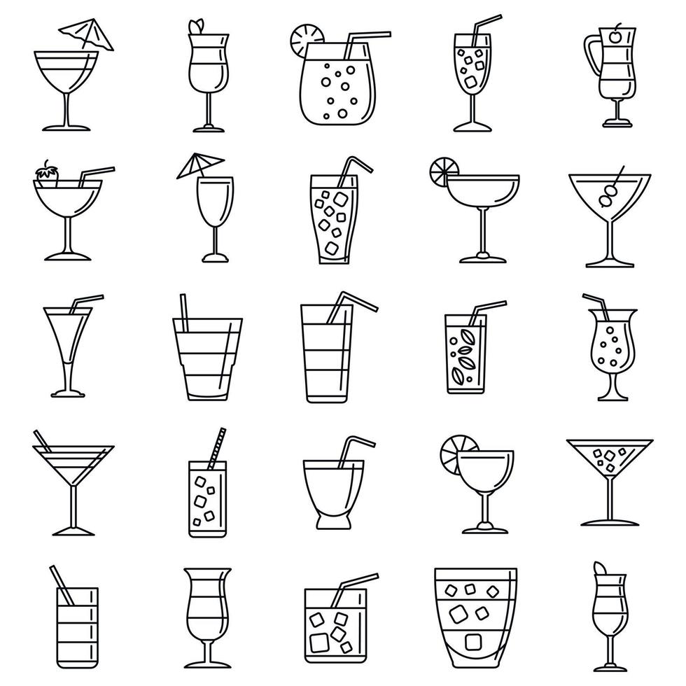 conjunto de ícones de coquetel de festa, estilo de contorno vetor
