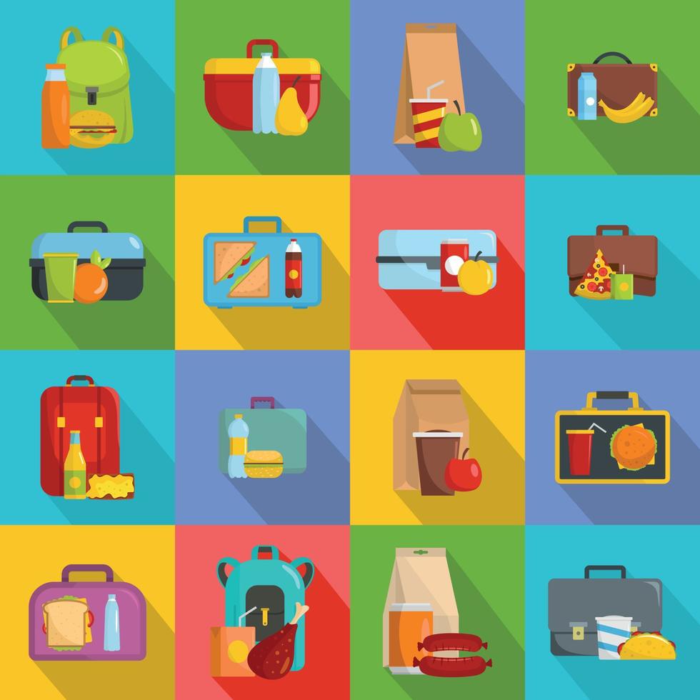 conjunto de ícones de comida de lancheira, estilo simples vetor