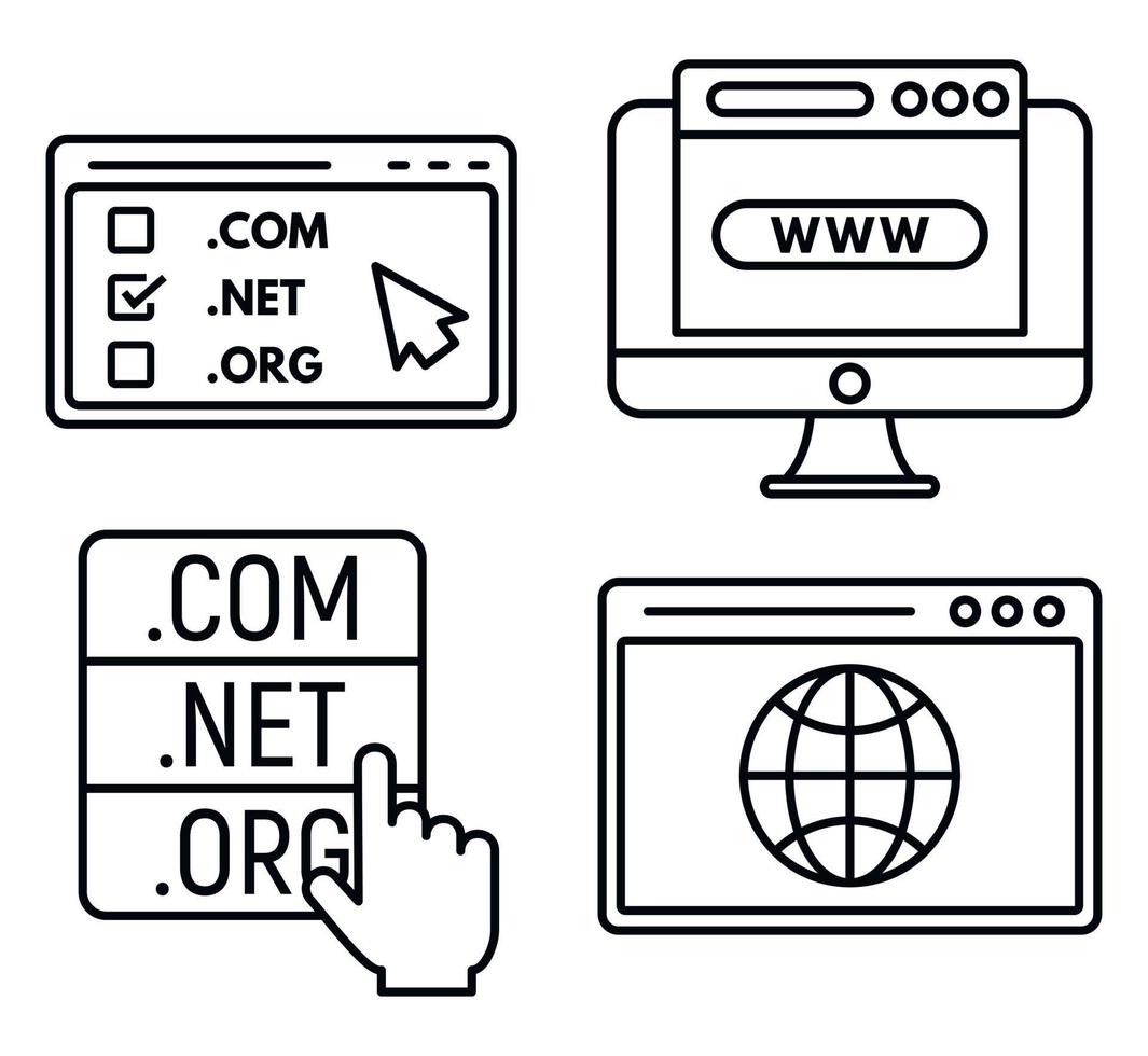 conjunto de ícones de domínio da web, estilo de estrutura de tópicos vetor