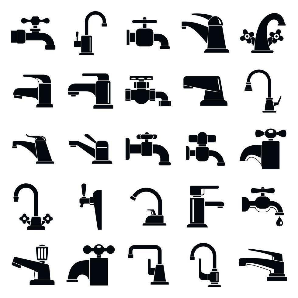conjunto de ícones de torneira de água, estilo simples vetor
