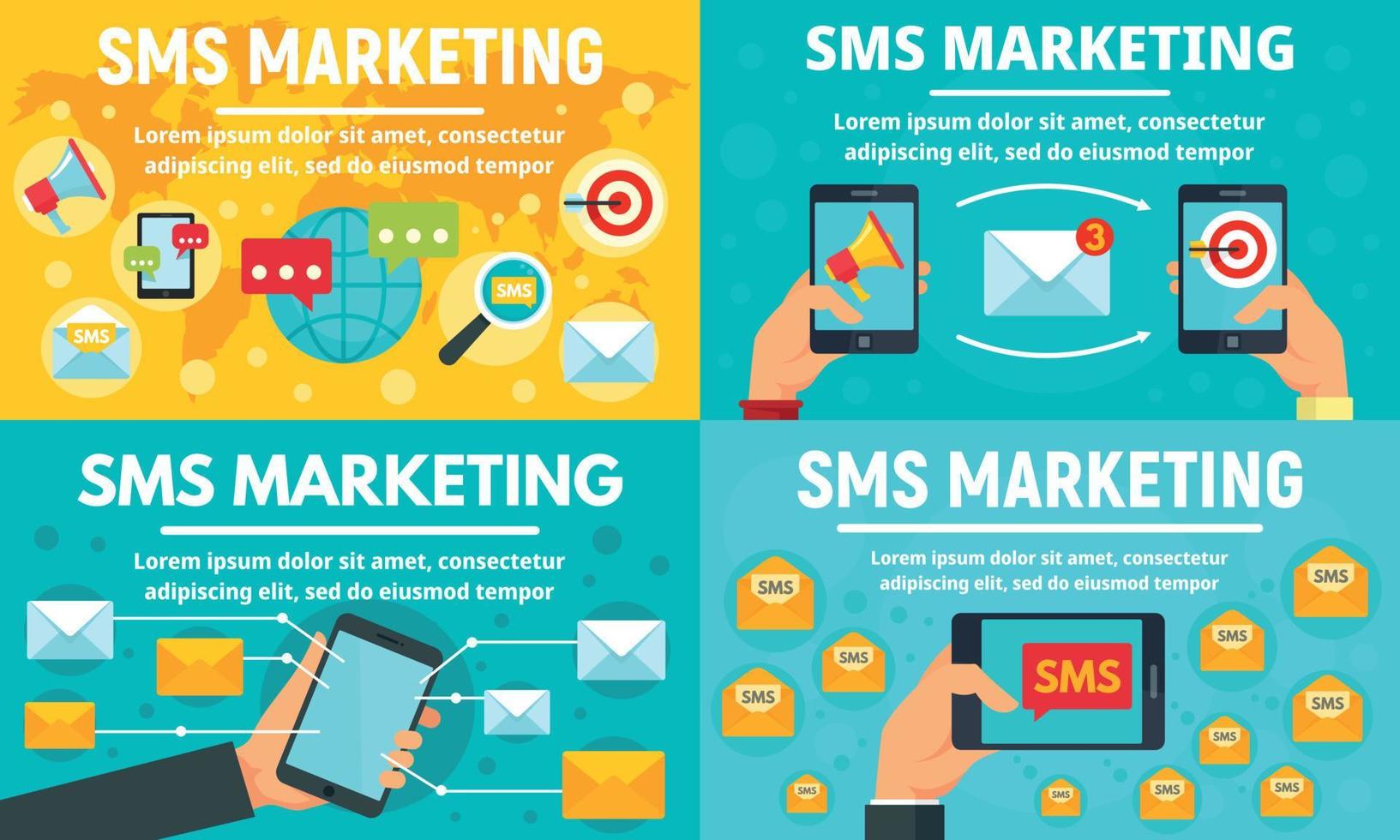 conjunto de banner de marketing sms de negócios, estilo simples vetor