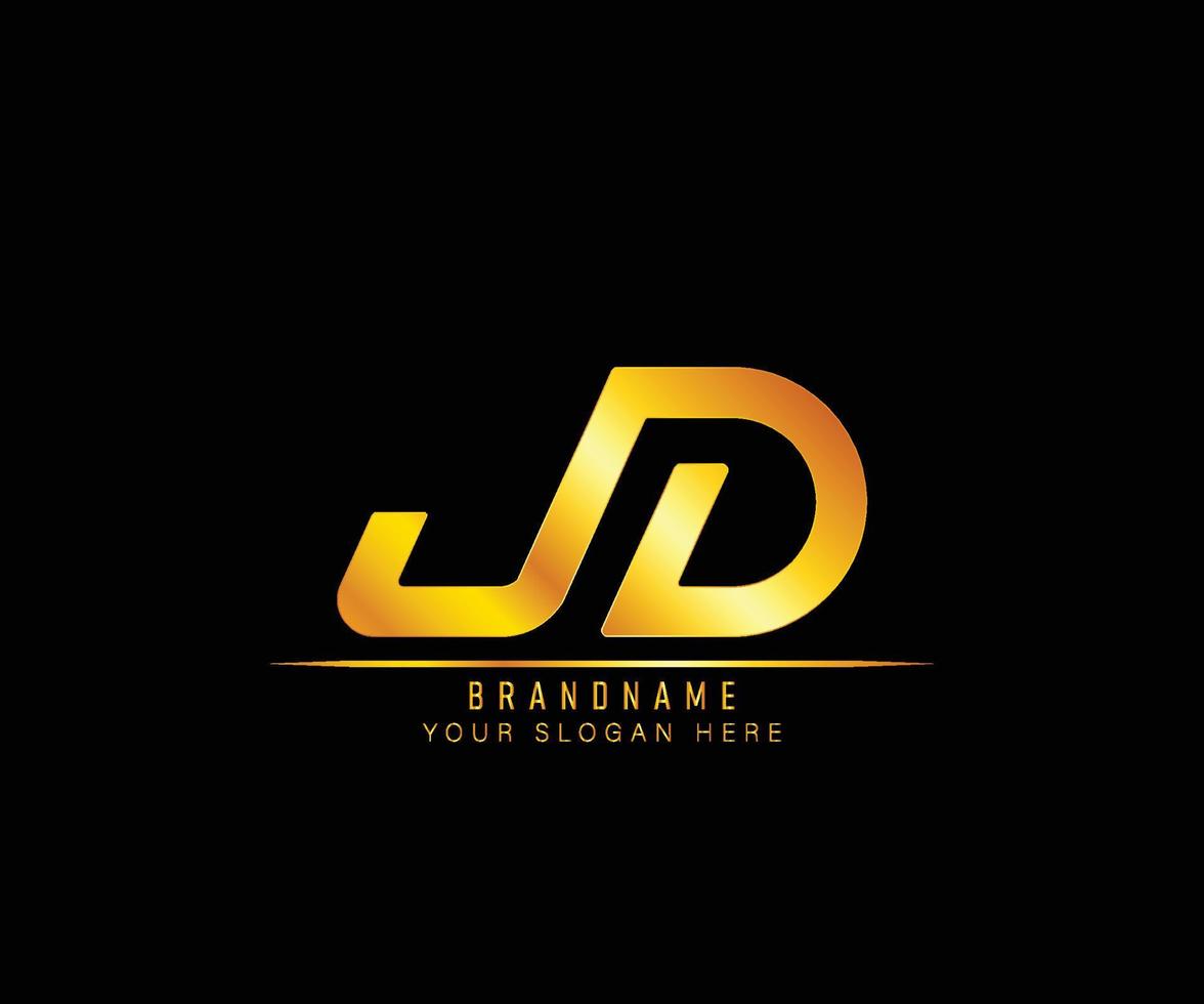 design de logotipo de monograma moderno, elegante e criativo, cor dourada, logotipo de ícone de alfabeto baseado em jd inicial vetor
