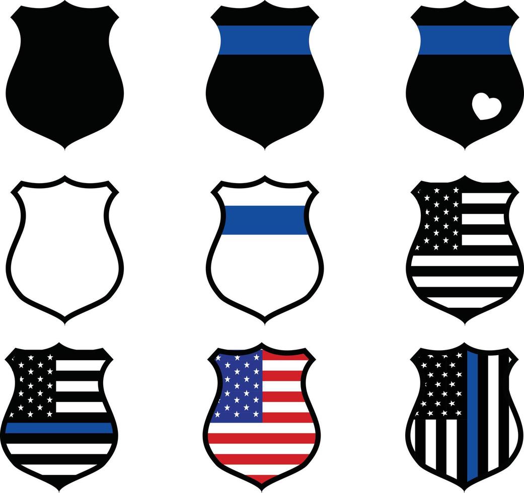 ícone de escudo da polícia em fundo branco. estilo plano. ícone de distintivo da polícia para o design do seu site, logotipo, aplicativo, interface do usuário. símbolo de linha azul fina. sinal de polícia. vetor