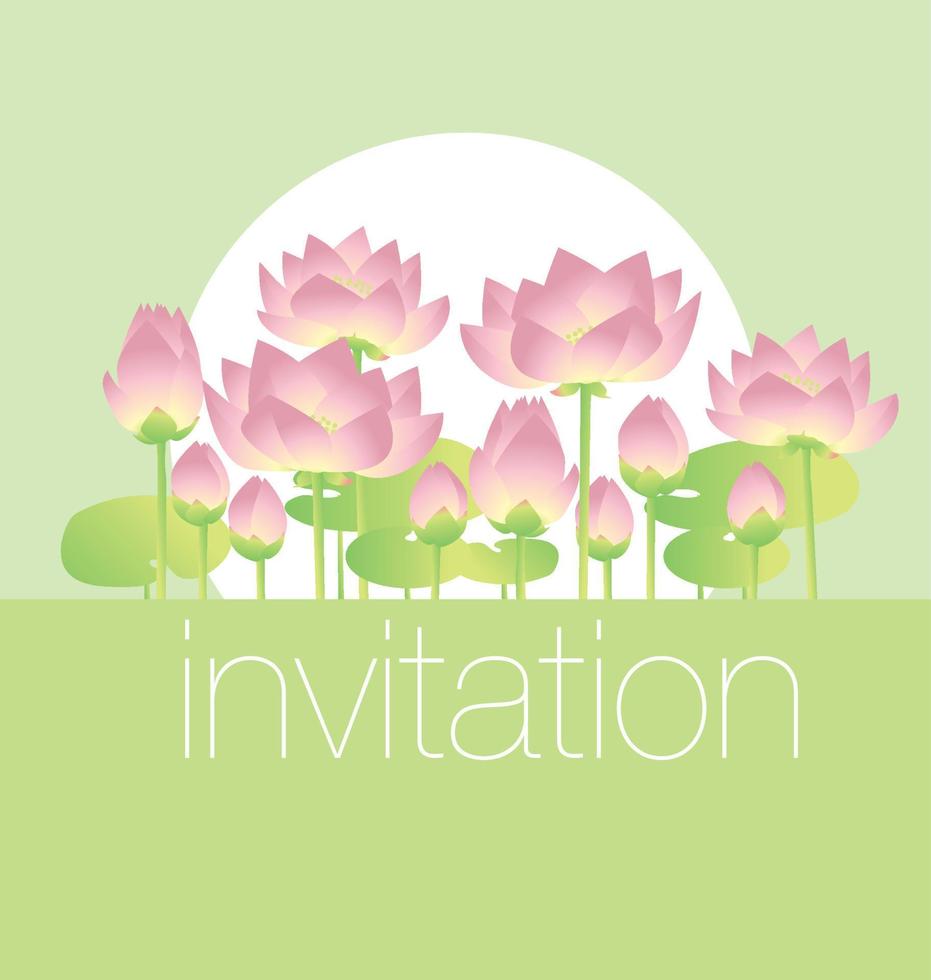 Modelo de cartão de convite floral decorativo de lírios de lótus. ilustração vetorial vetor