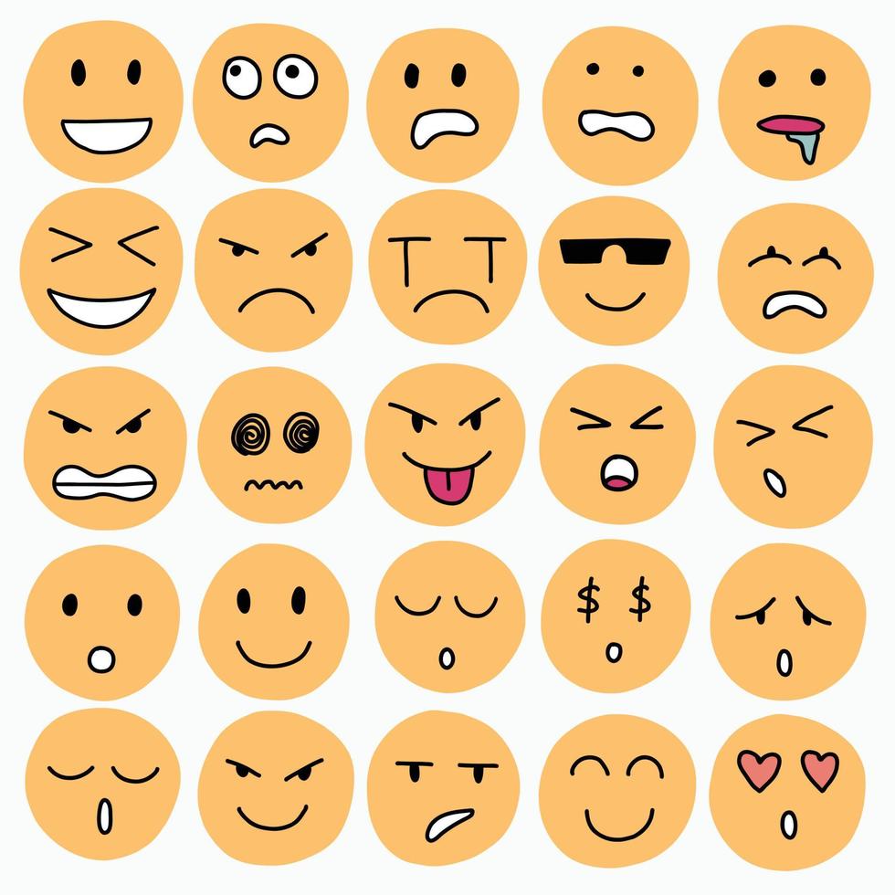 coleção de desenho à mão livre de emoticons. vetor