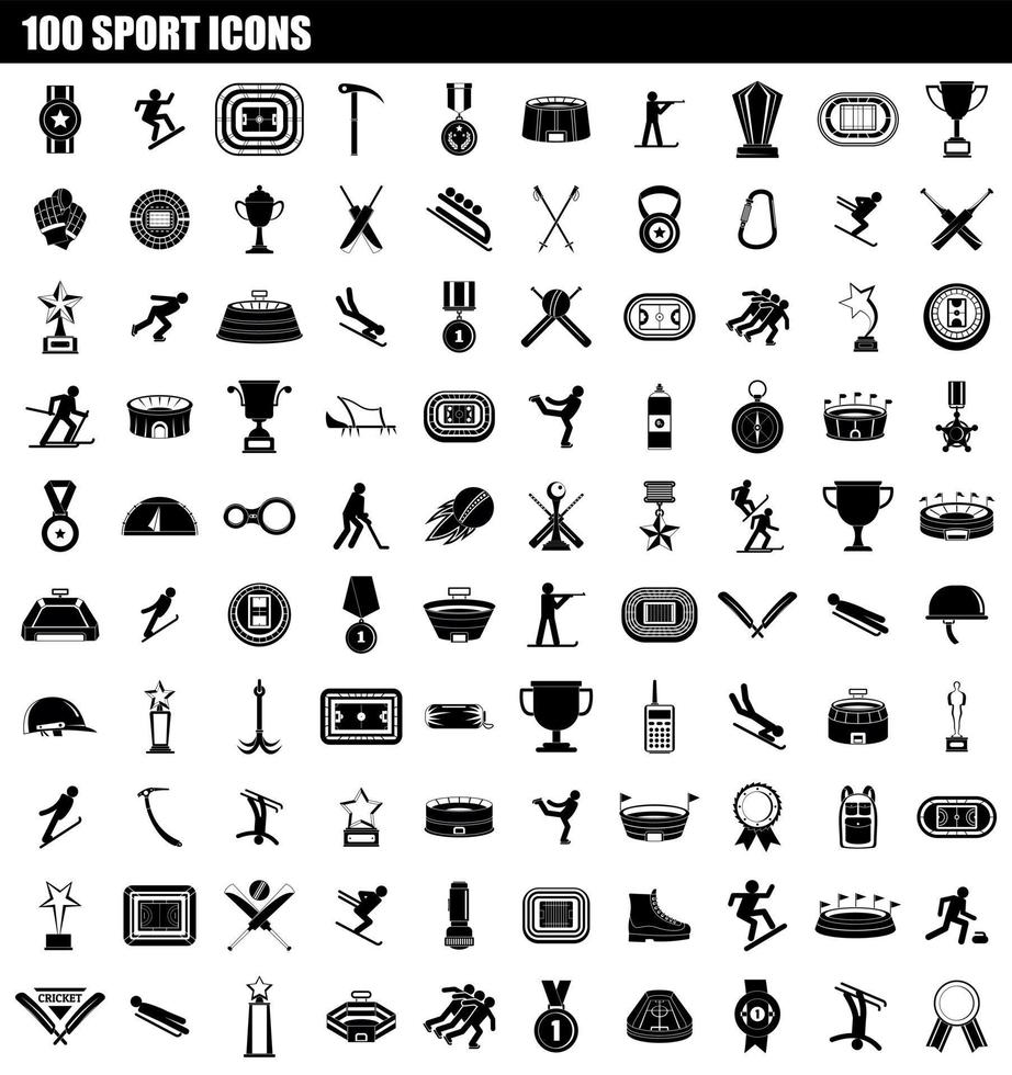 100 ícones do esporte, estilo simples vetor