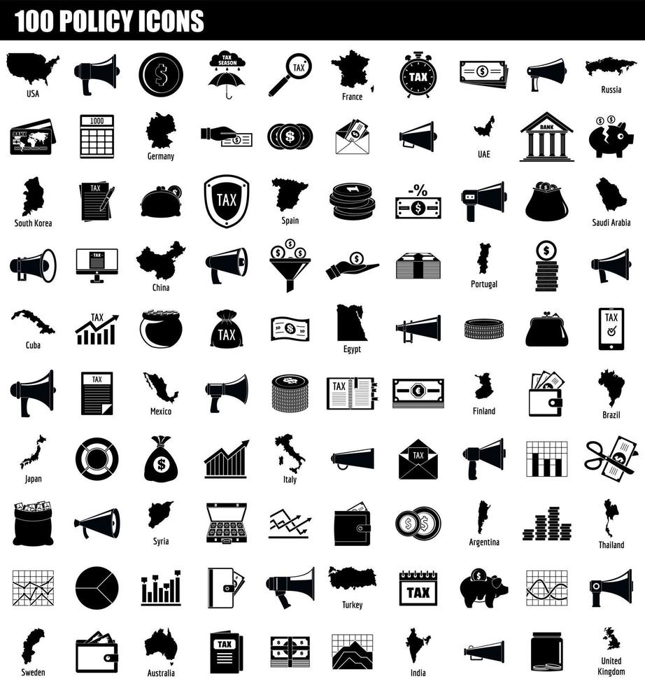 conjunto de 100 ícones de política, estilo simples vetor