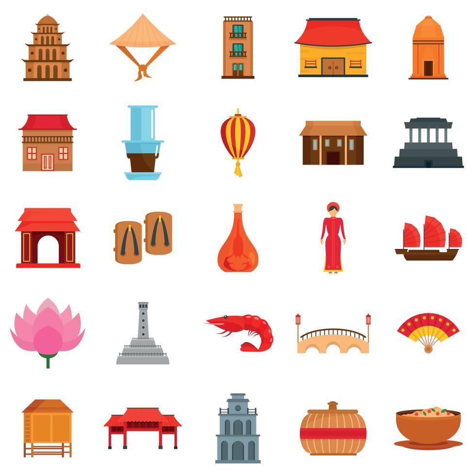 conjunto de ícones de turismo de viagens do vietnã estilo simples vetor