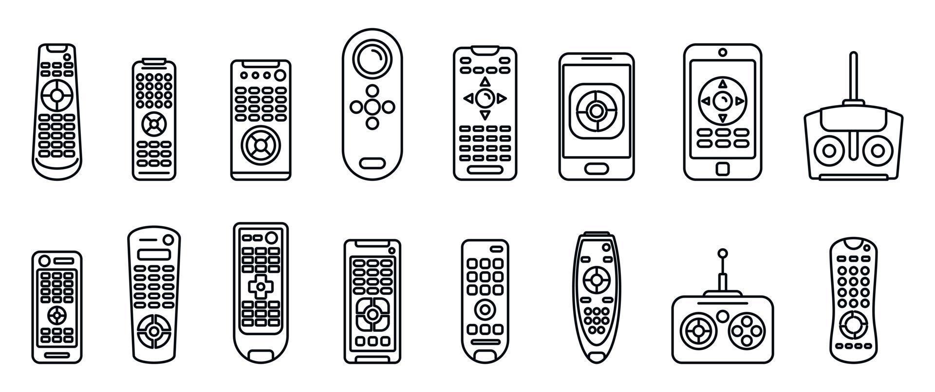 conjunto de ícones de controle remoto de mão, estilo de contorno vetor