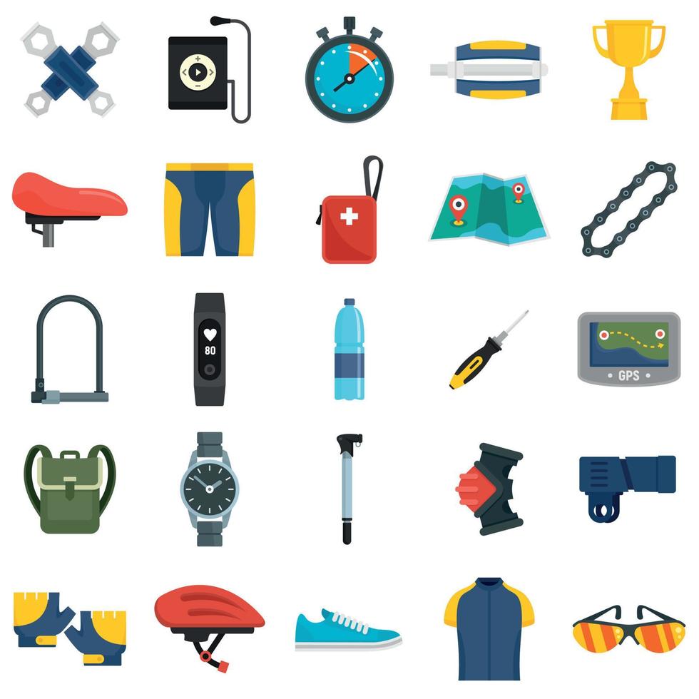conjunto de ícones de equipamentos de ciclismo, estilo simples vetor