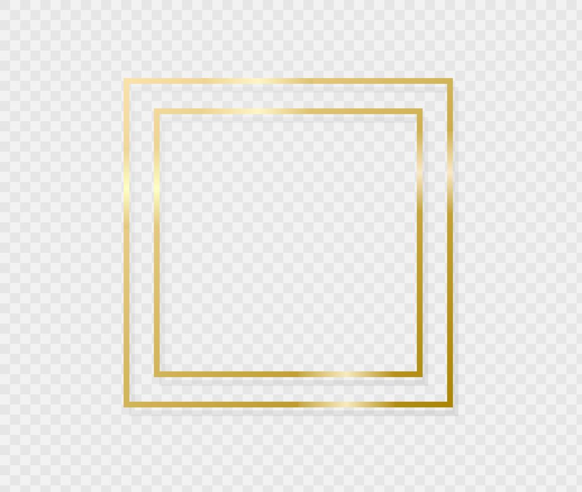 moldura de borda dourada com sombra clara e efeitos de luz. decoração de ouro em estilo minimalista. elemento gráfico de folha de metal em forma geométrica de retângulo de linha fina. vetor eps 10.