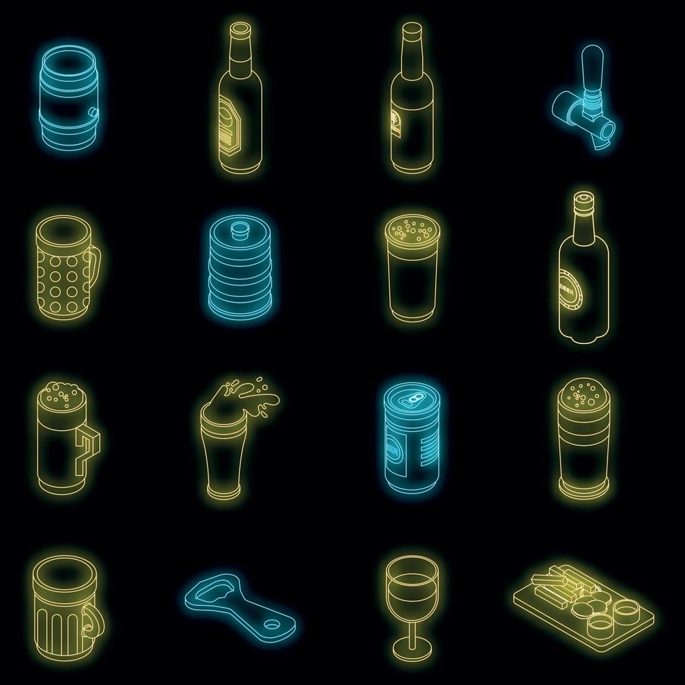 conjunto de ícones de bebida de cerveja vetor neon