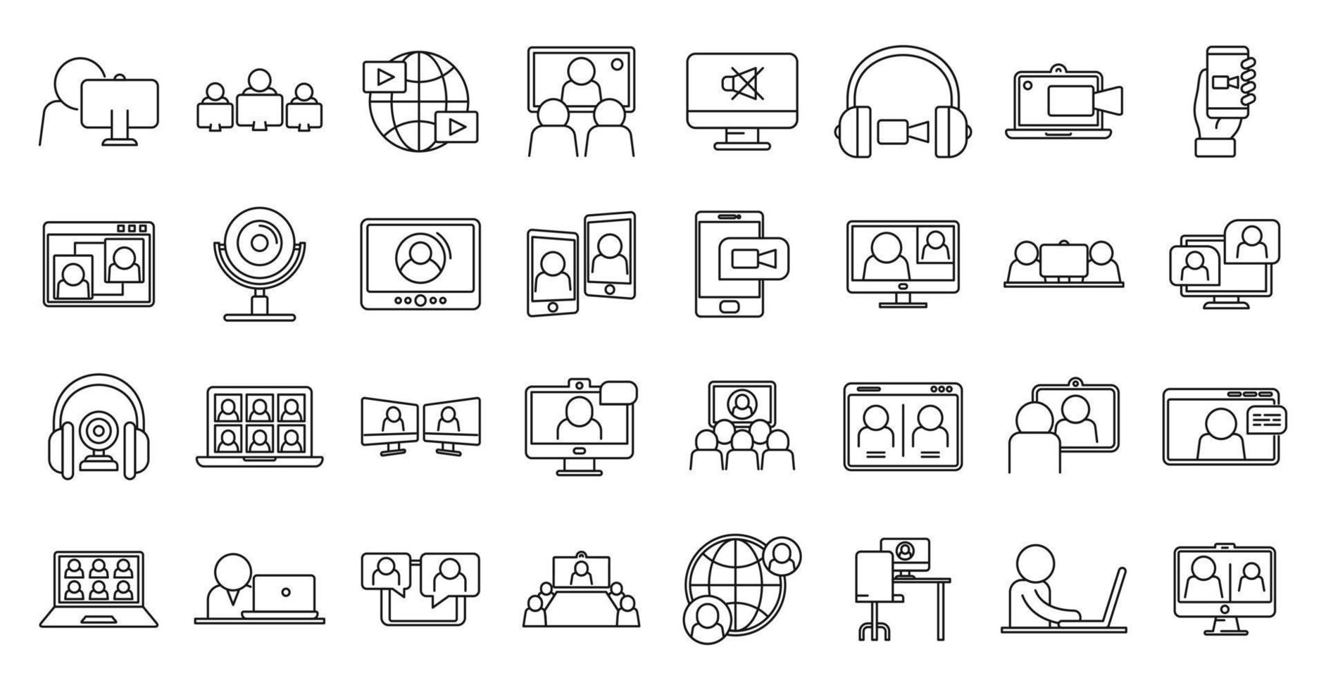 conjunto de ícones de reunião online ao vivo, estilo de estrutura de tópicos vetor