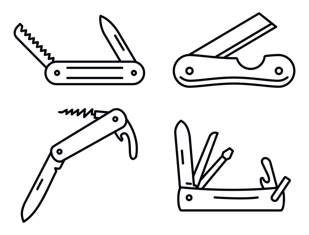 conjunto de ícones de canivete multifuncional, estilo de contorno vetor