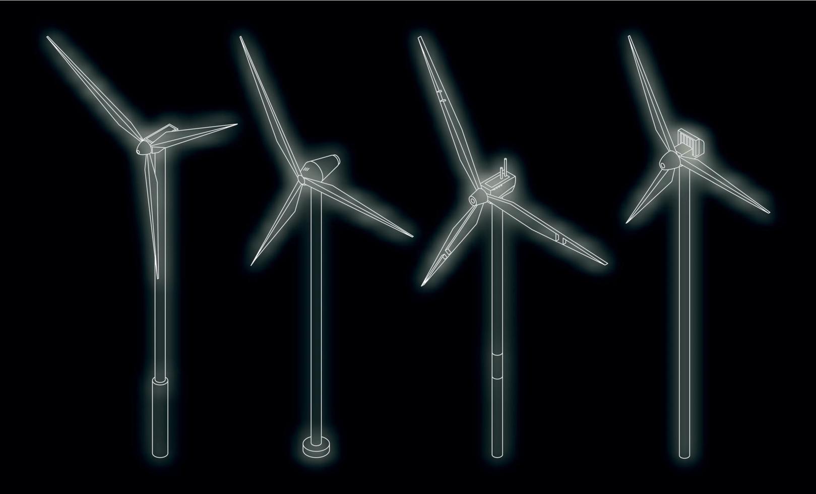 conjunto de ícones de turbina eólica vetor neon