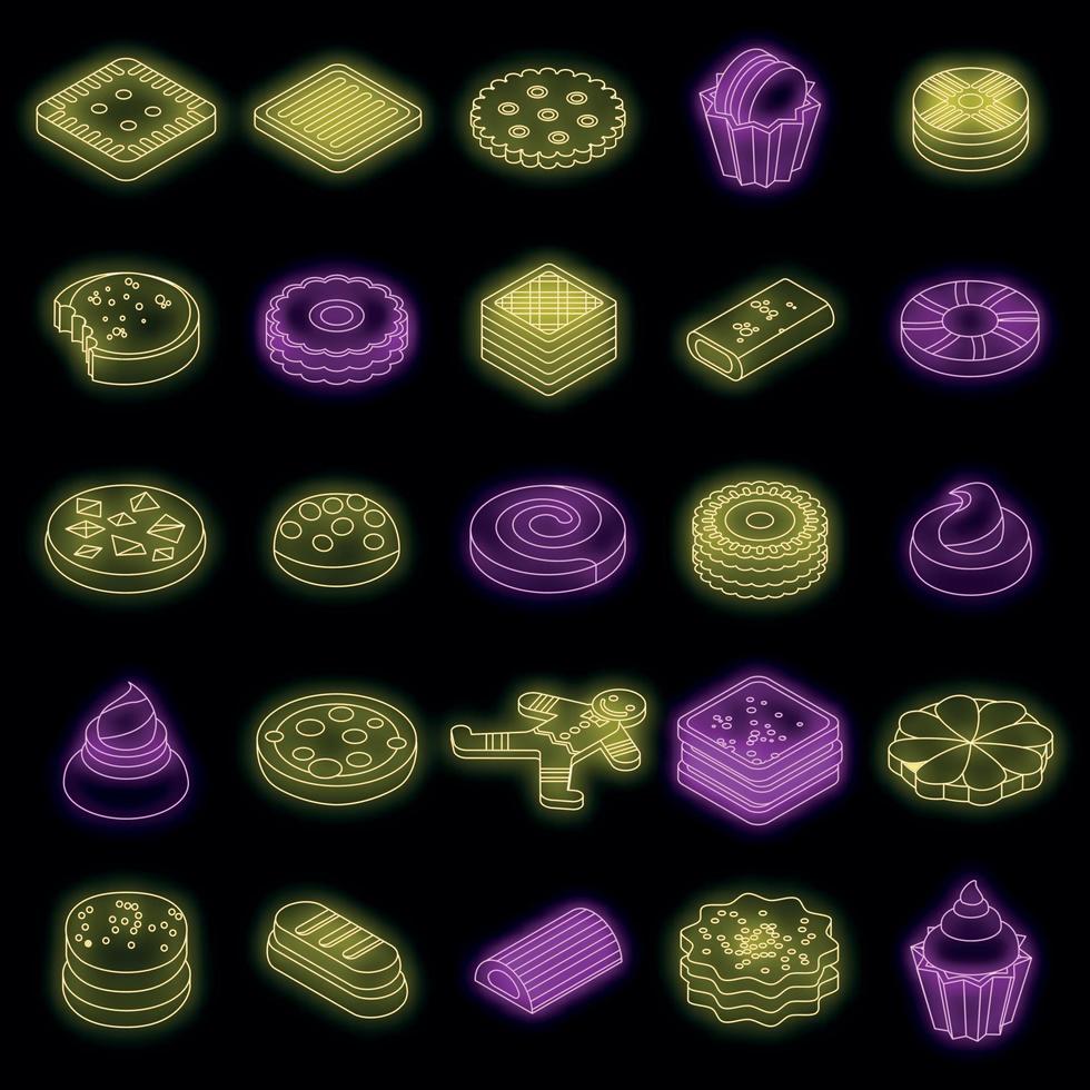 conjunto de ícones de biscoitos vetor neon