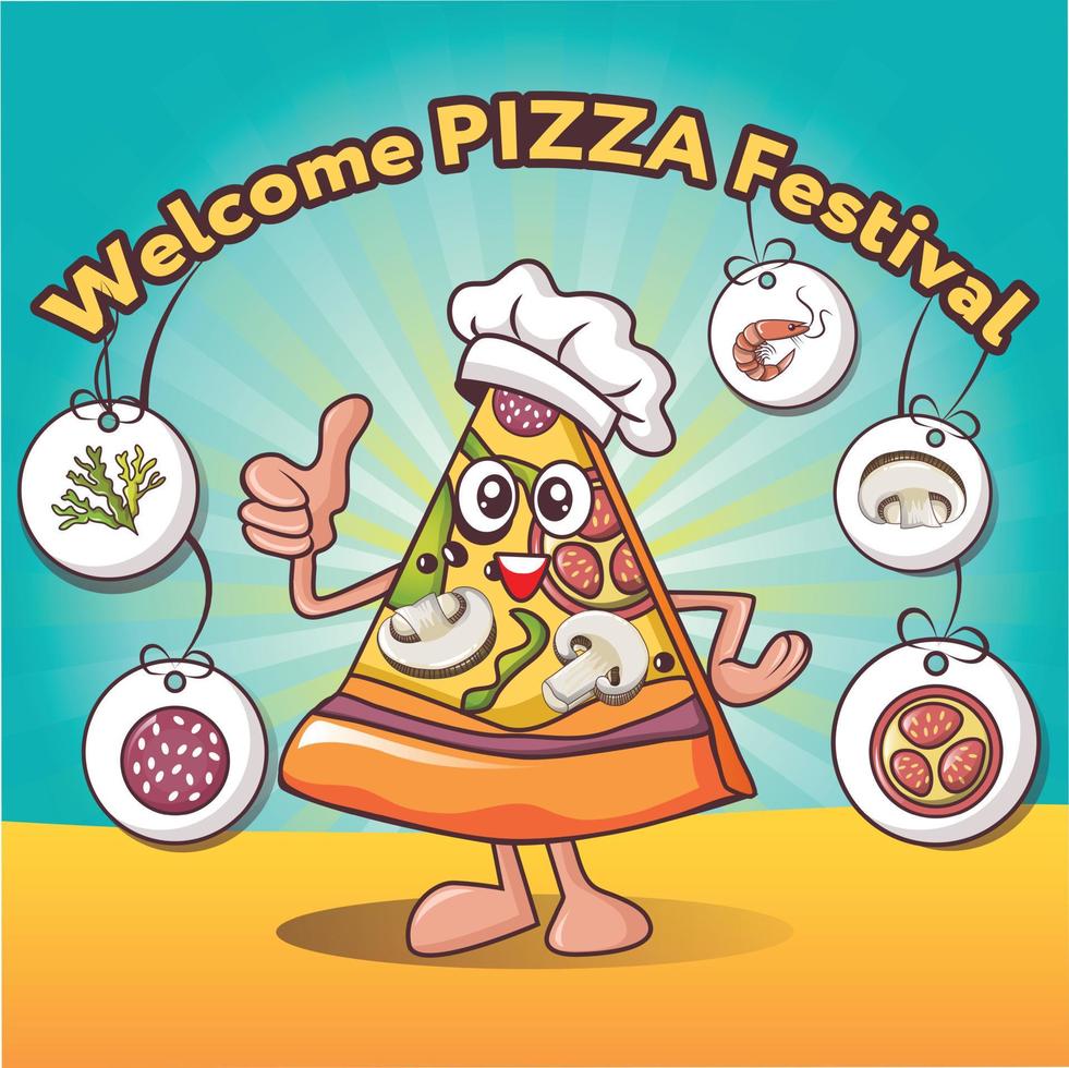 fundo de conceito de festival de pizza de fatia em quadrinhos, estilo de desenho animado vetor